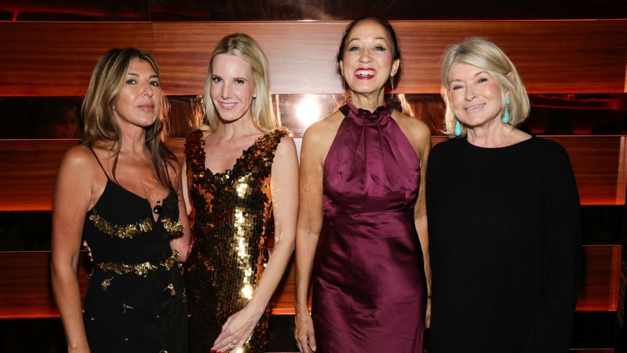 new york, new york november 07 nina garcia, alice naylor leyland, pat cleveland, and martha stewart attends nina garcia alice naylor leyland tablescape and holiday collection celebration at casa cruz on november 07, 2023 in new york city photo by arturo holmesgetty images