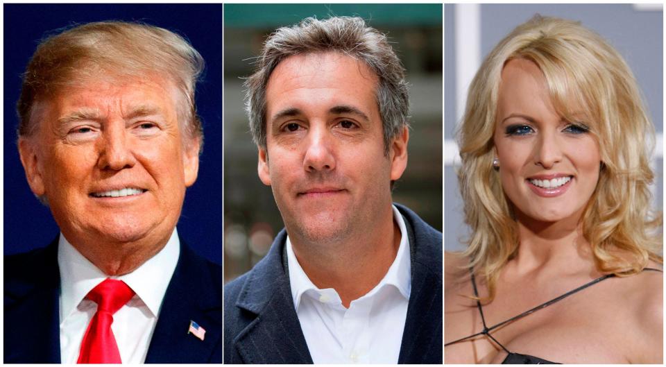 Former President Donald Trump, disbarred  attorney Michael Cohen and adult film actress Stormy Daniels.