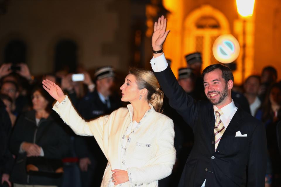 LUXEMBOURG - OCTOBER 20: Princesse Stephanie of Luxembourg and Prince Guillaume of Luxembourg walk in the streets after their wedding ceremony of Prince Guillaume of Luxembourg and Princess Stephanie of Luxembourg at the Cathedral of our Lady of Luxembourg on October 20, 2012 in Luxembourg, Luxembourg. The 30-year-old hereditary Grand Duke of Luxembourg is the last hereditary Prince in Europe to get married, marrying his 28-year old Belgian Countess bride in a lavish 2-day ceremony. (Photo by Andreas Rentz/Getty Images)