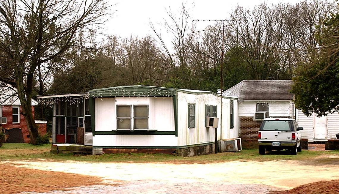 A 2003 file photo of the mobile home where Roberts grew up.