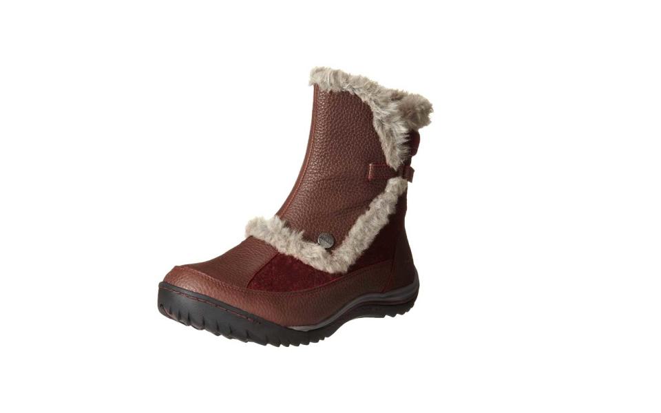 <p>These cool booties are made out of water-resistant leather and have a faux fur lining that repels moisture away. Translation—they can endure snow and rain and everything in between. Pair them with your favorite skinny jeans and an oversized coat and you’re ready to conquer the world in style. </p> <p>To buy: <a rel="nofollow noopener" href="https://www.amazon.com/dp/B00T9WVFTU" target="_blank" data-ylk="slk:amazon.com;elm:context_link;itc:0;sec:content-canvas" class="link ">amazon.com</a>, from $60</p>