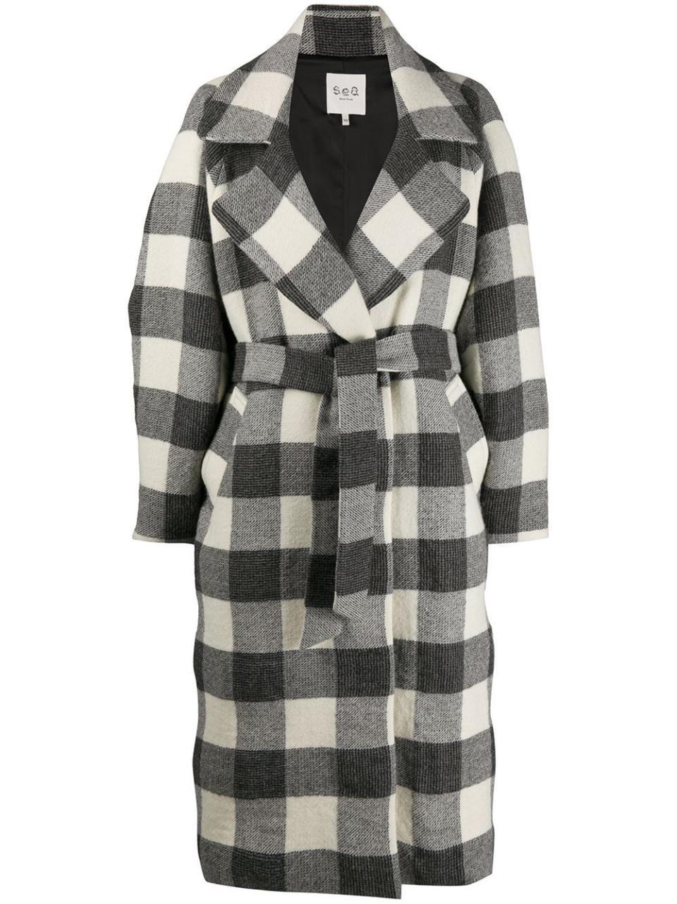 Oversized Checked Trench Coat