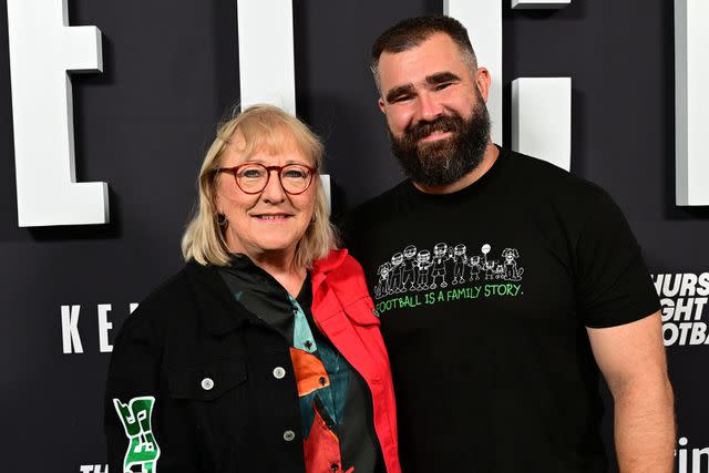 <p>Lisa Lake/Getty</p> Donna Kelce (left) and Jason Kelce photographed in Philadelphia on Sept. 8, 2023