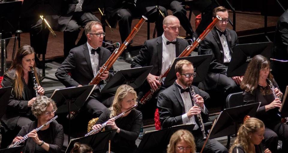 Part of the wind section. John Atteberry is the bassoon player at the left.