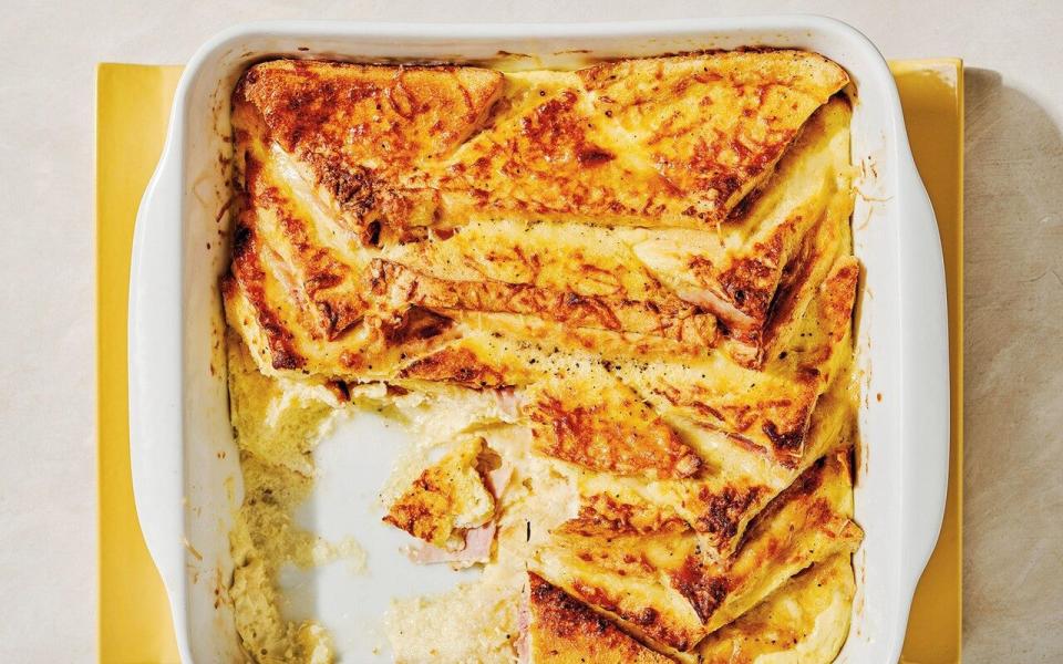 Diana Henry's savoury cheese and ham croque-monsieur bread pudding