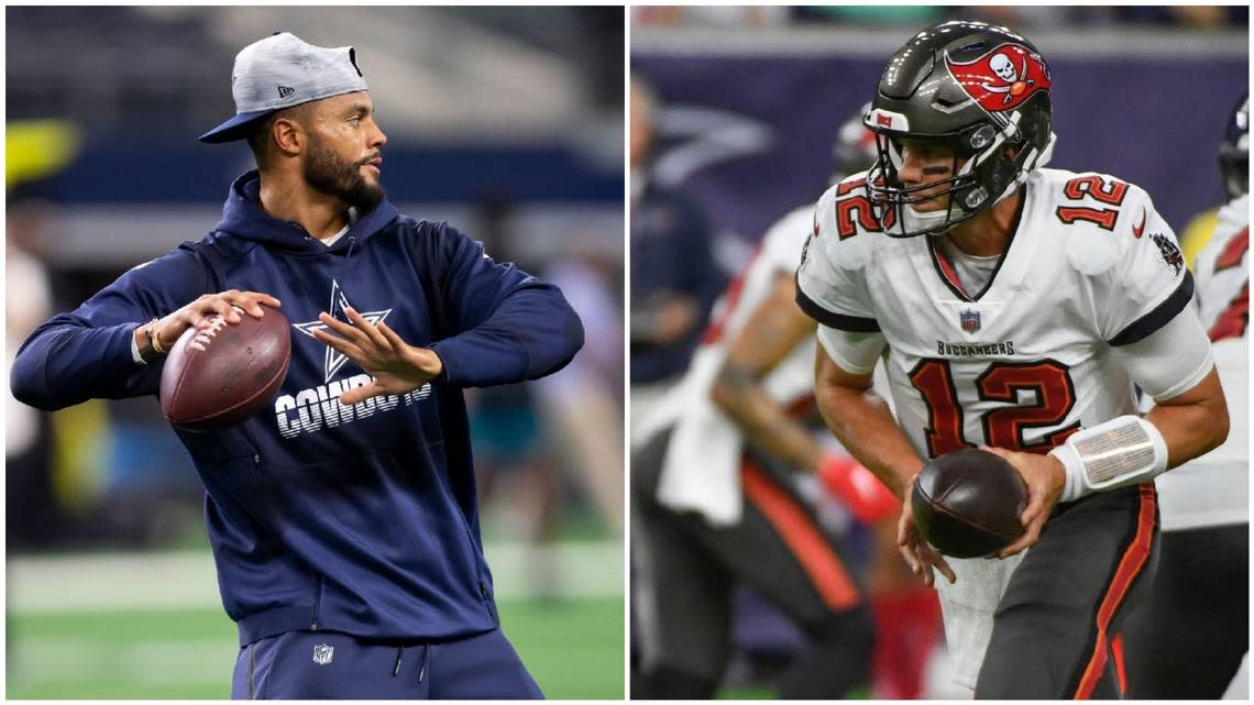 Dak Prescott, left, and the Dallas Cowboys open the NFL season against Tom Brady, right, and the Tampa Bay Buccaneerson Sept. 11.