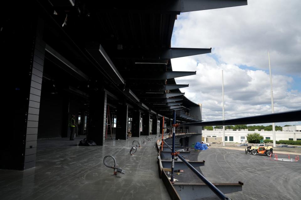 The three story entertainment golf facility structure under construction at Top Golf in Cranston on June 21, 2023. 