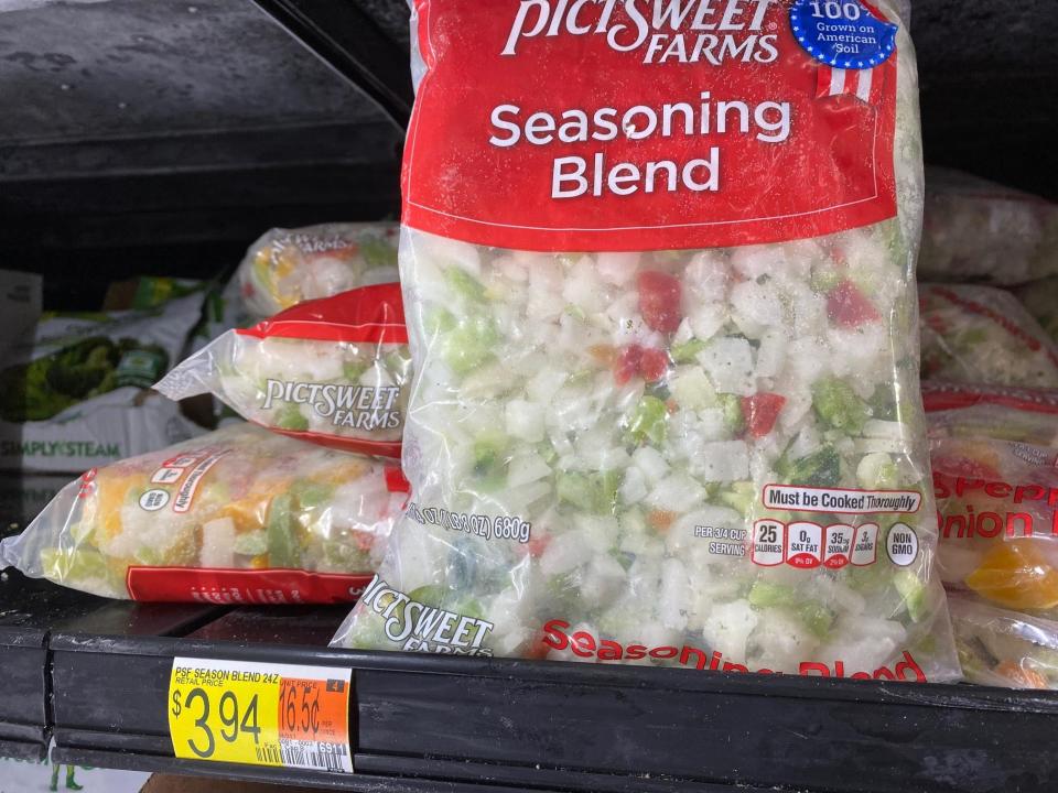 blend of frozen vegetables in the freezer aisle at walmart