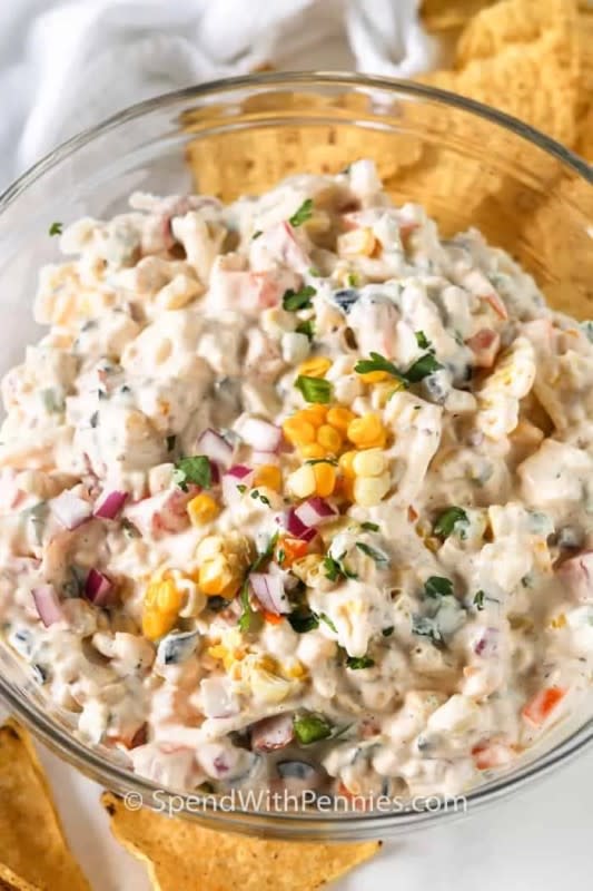 <p>Spend With Pennies</p><p>Summer sweet corn is the start of this creamy dip perfect for scooping.</p><p><strong>Get the recipe: <a href="https://www.spendwithpennies.com/confetti-corn-dip/" rel="nofollow noopener" target="_blank" data-ylk="slk:Confetti Corn Dip;elm:context_link;itc:0;sec:content-canvas" class="link rapid-noclick-resp">Confetti Corn Dip</a></strong></p>