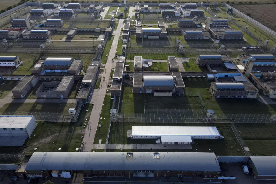 The Pinero jail complex stands in Pinero, Argentina, Tuesday, April 9, 2024. President Javier Milei’s tough-on-crime message has empowered hardline governor Maximiliano Pullaro’s efforts to clamp down on incarcerated criminal groups, which he said planned 80% of shootings in Rosario last year. (AP Photo/Natacha Pisarenko)