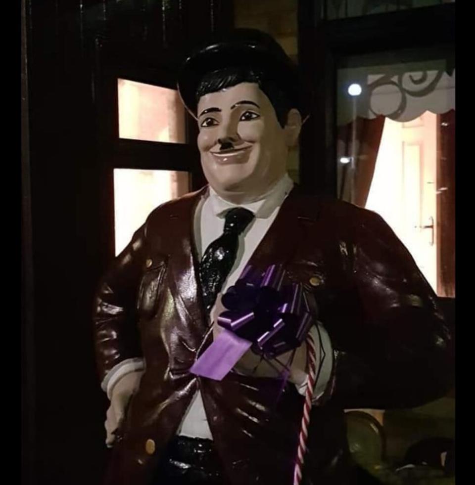 Pictured is the Oliver Hardy figure. The couple have had the statues for 40 years. (Lesley Haylett)