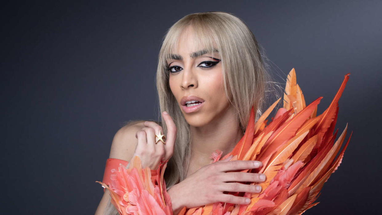 French singer-songwriter Bilal Hassani poses for a photo session during the 5th edition of the Cannes International Series Festival (Canneseries) on April 6, 2022 in Cannes, southern France. (Photo by JOEL SAGET / AFP)