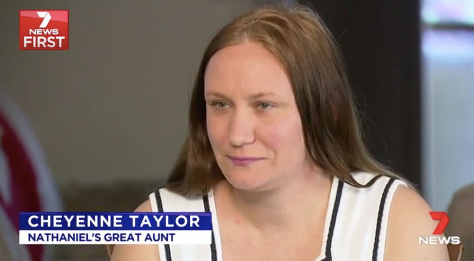 Great-aunt Cheyenne Taylor said the family was focusing on Nathaniel getting better. Source: 7 News