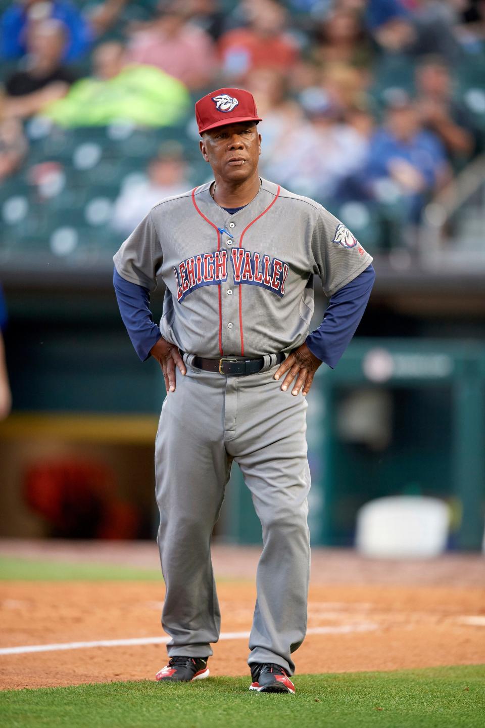 Lehigh Valley IronPigs manager Gary Jones (11) during a game against the Buffalo Bisons on June 23, 2018 at Coca-Cola Field in Buffalo, New York. Lehigh Valley defeated Buffalo 4-1.