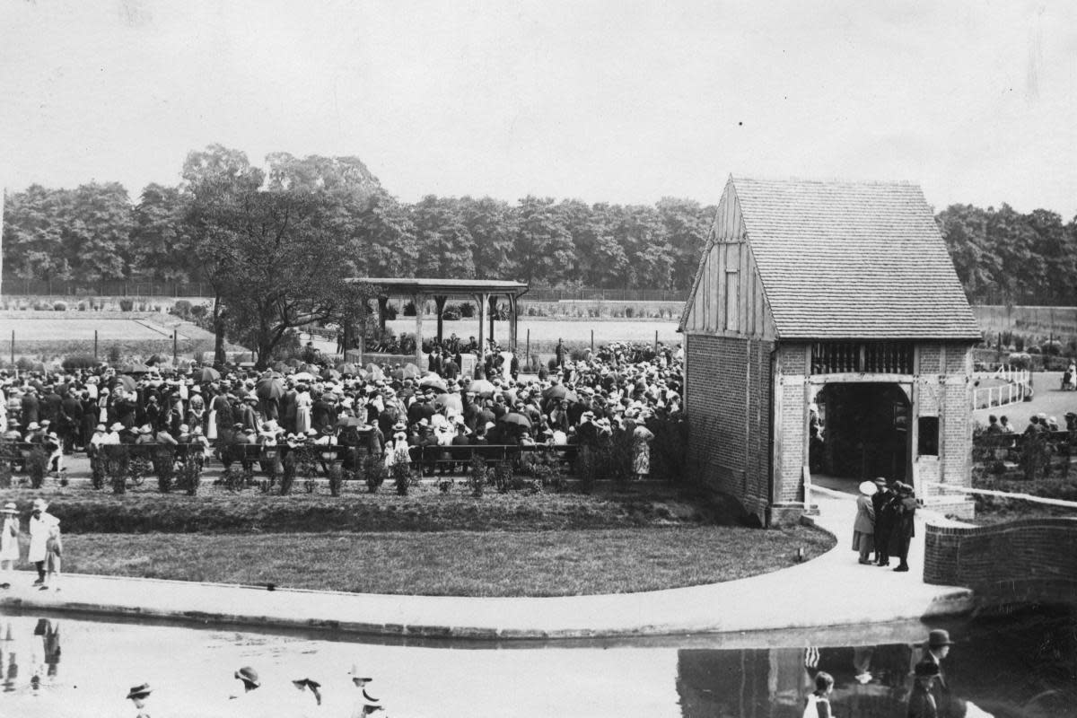 Crowds at the opening ceremony for Rowntree Park in 1921 <i>(Image: Explore York Libraries and Archives)</i>