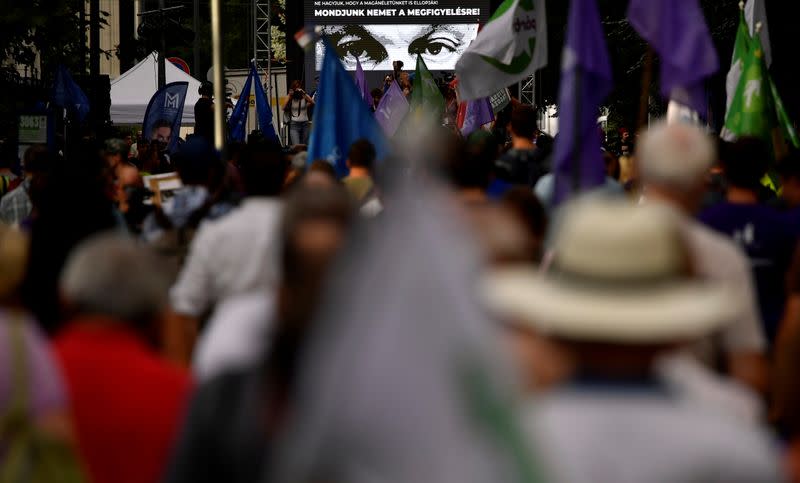 Protest against the Hungarian government for using Pegasus spyware in Budapest