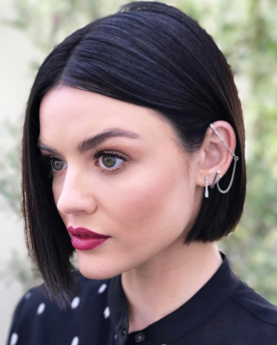 Lucy Hale with an asymmetric bob haircut 