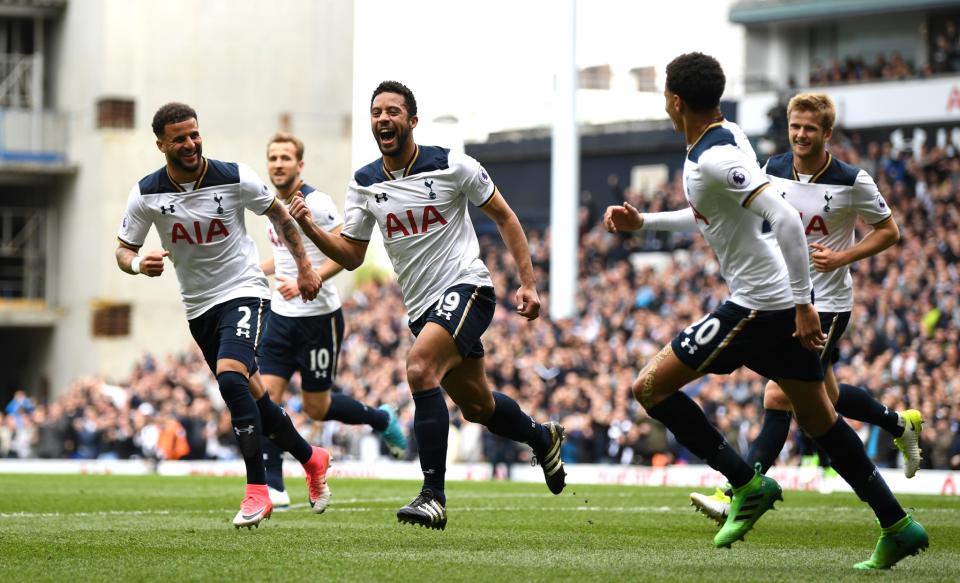 Mousa Dembele celebrates putting Tottenham ahead