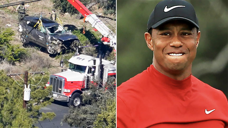 Tiger Woods' car, pictured here after the horror crash in Los Angeles.