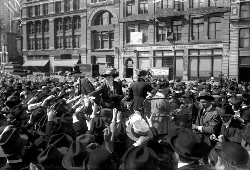 May 20, 1916 - At Bolton Hall in Union Square, handing out pamphlets on birth control