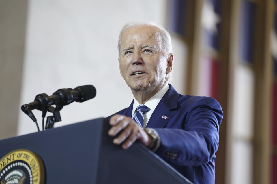 President Joe Biden delivers remarks on the economy, Wednesday, June 28, 2023, at the Old Post Office in Chicago. (AP Photo/Evan Vucci)