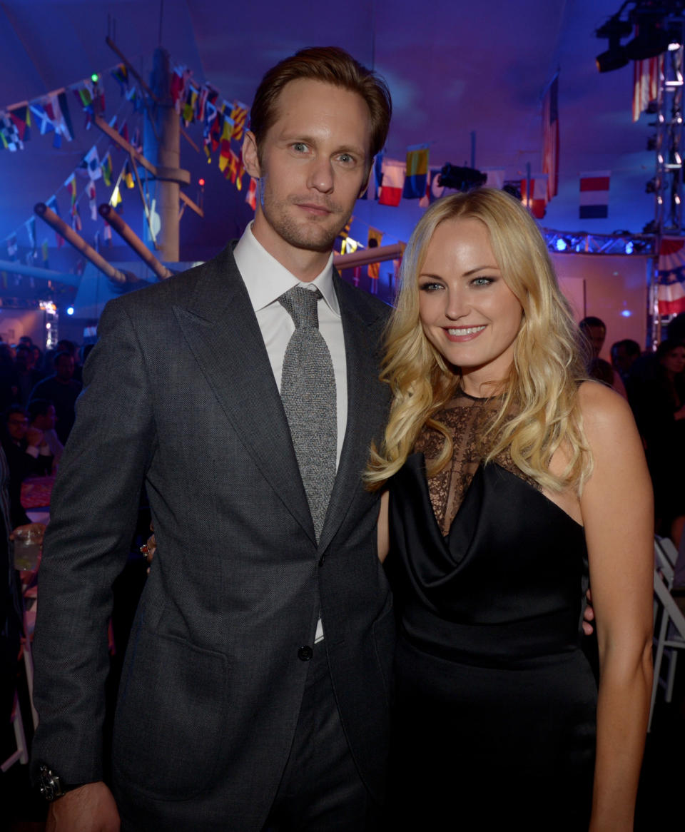 LOS ANGELES, CA - MAY 10: Actors Alexander Skarsgard (L) and Malin Akerman pose at the after party for the premiere of Universal Pictures' "Battleship" at L.A. Live on May 10, 2012 in Los Angeles, California. (Photo by Kevin Winter/Getty Images)