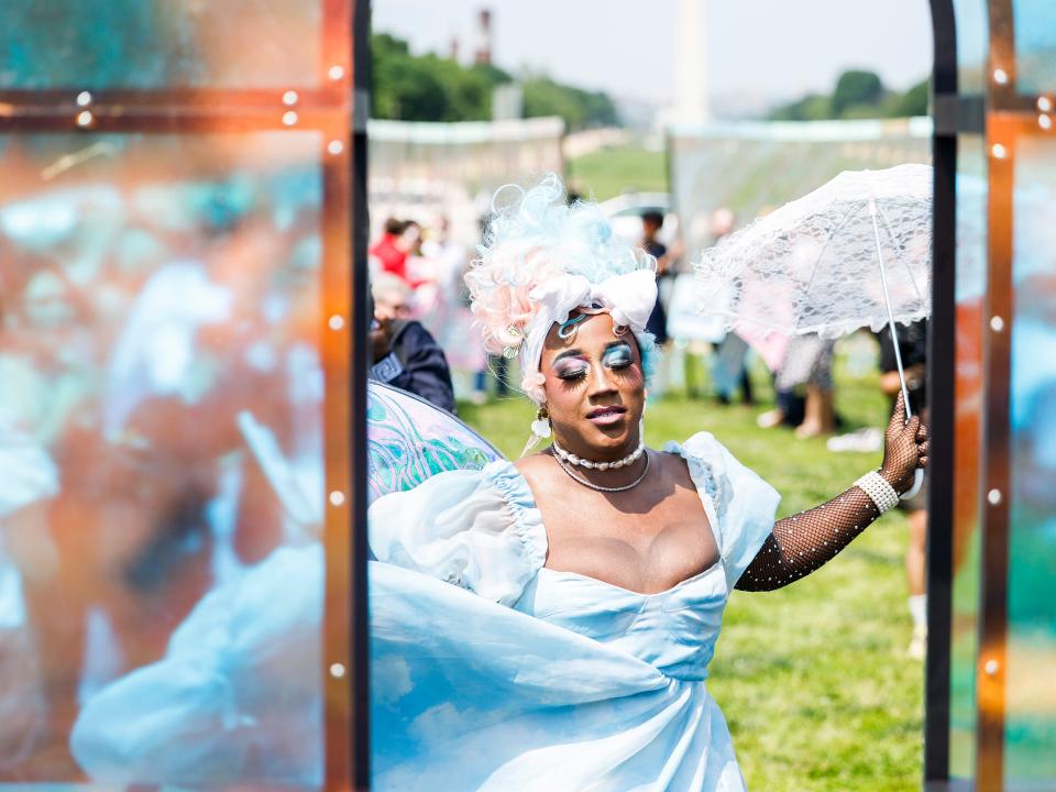 Drag performer Stormie Daie at the Trans Youth Prom