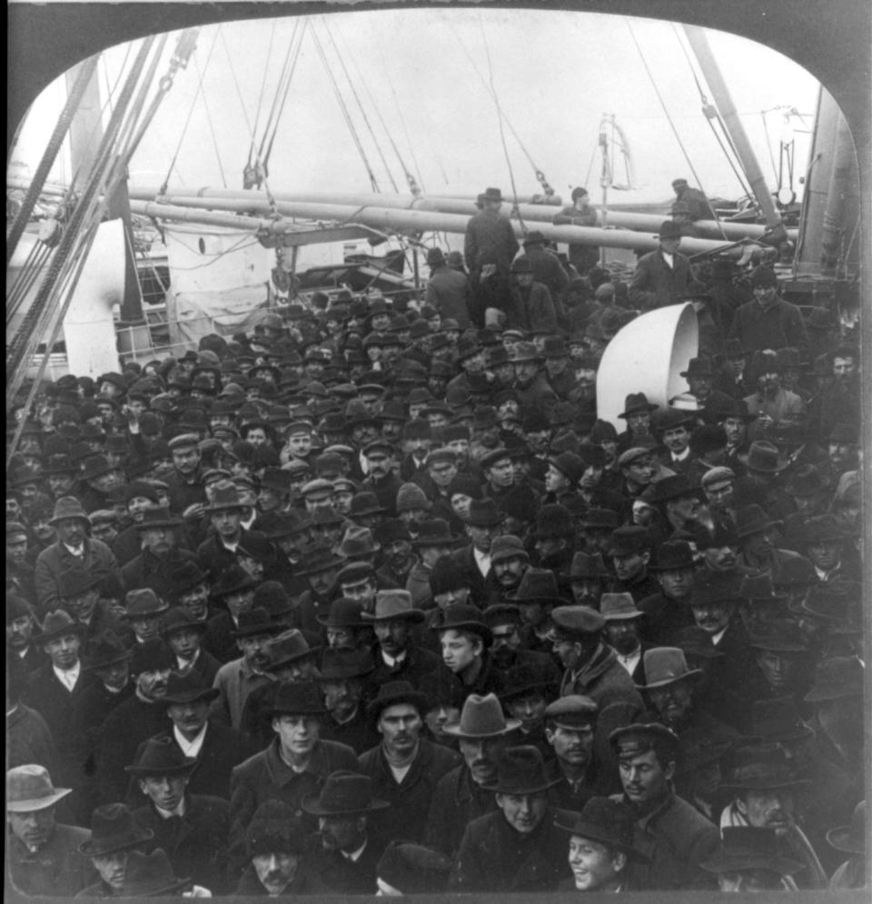 Immigrants on deck of Amerika, later renamed S.S. America, New York, U.S.A. aprox 1907.