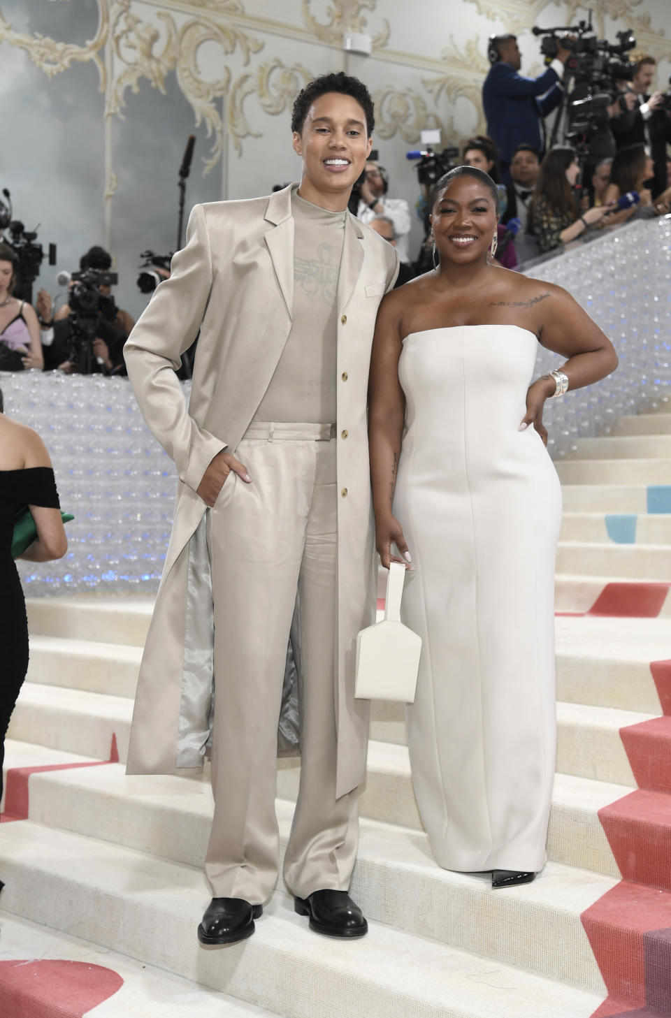 Brittney Griner, left, and Cherelle Griner attend The Metropolitan Museum of Art's Costume Institute benefit gala celebrating the opening of the "Karl Lagerfeld: A Line of Beauty" exhibition on Monday, May 1, 2023, in New York. (Photo by Evan Agostini/Invision/AP)