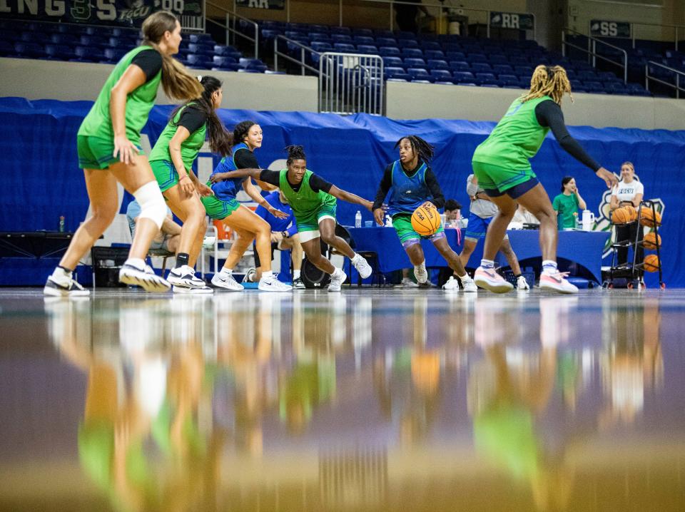 Members Florida Gulf Coast University womenÕs basketball team practices on Tuesday, Sept. 24, 2024. It was the first practice for the upcoming season.