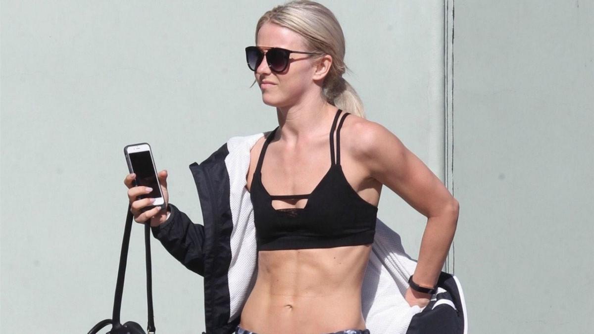 julianne hough steps out in a black crop top and ripped leggings