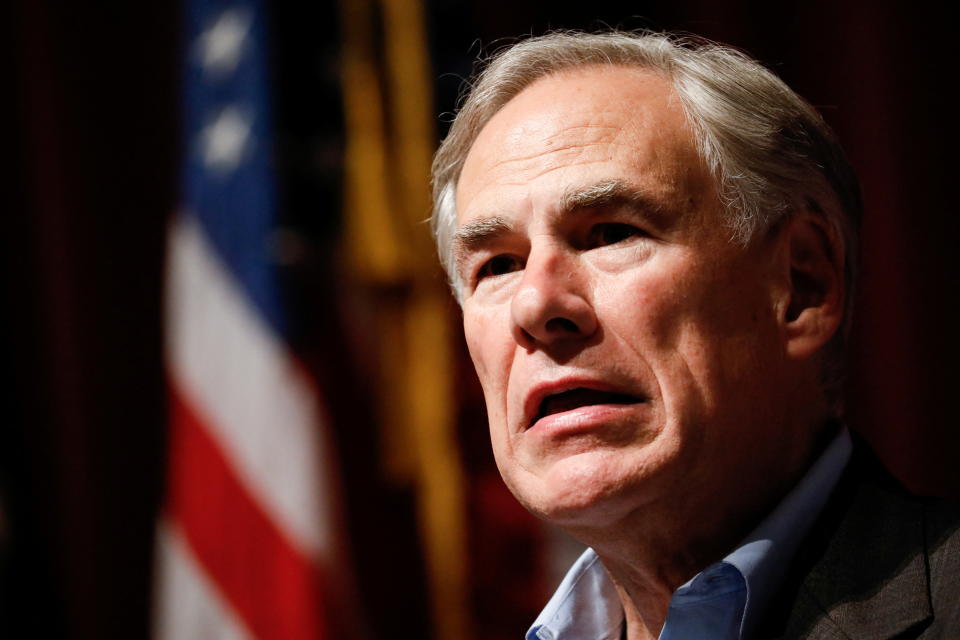 Texas Governor Greg Abbott holds a news conference with state agencies and local officials at Uvalde High School, three days after a gunman killed nineteen children and two adults in a mass shooting at Robb Elementary School, in Uvalde, Texas, U.S. May 27, 2022. REUTERS/Marco Bello