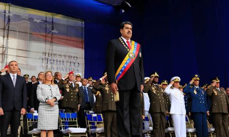 Venezuela's President Nicolas Maduro attends to a military event in Caracas, Venezuela August 4, 2018. Miraflores Palace/Handout via REUTERS