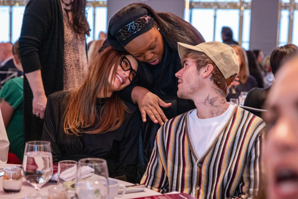 Hailey Bieber, Pat McGrath and Justin Bieber at the 2022 Beauty Inc Awards.