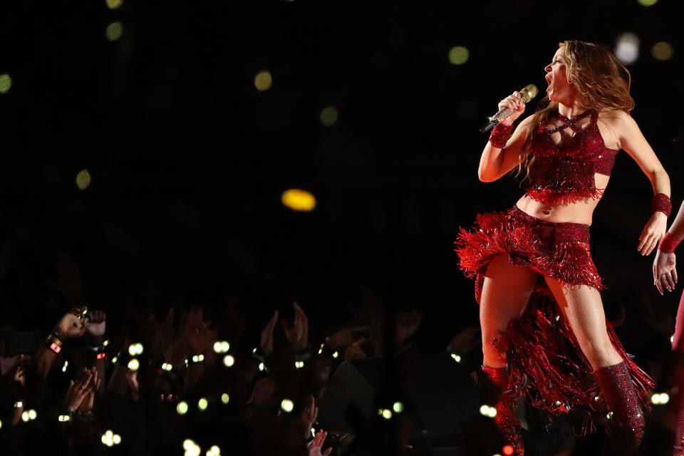 Colombian singer Shakira performs during the Pepsi Super Bowl LIV Halftime Show at Hard Rock Stadium on February 02, 2020 in Miami, Florida. (Photo by Sam Greenwood/Getty Images)