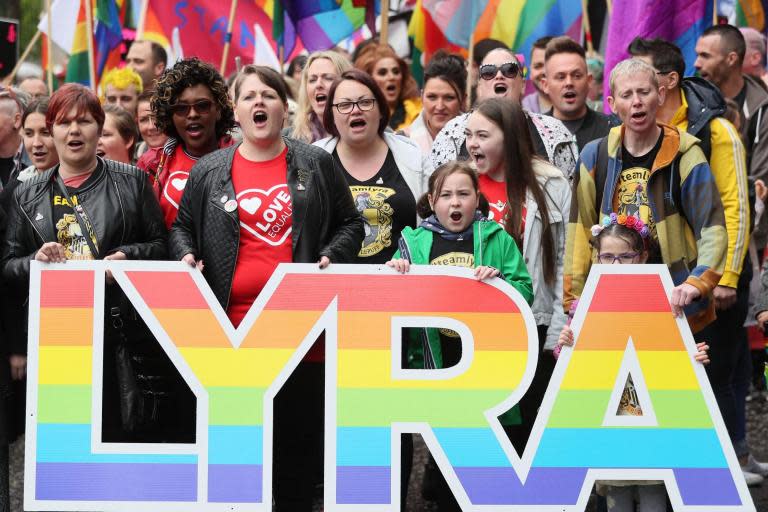 Lyra McKee’s partner joins thousands in rally to demand equal marriage rights in Northern Ireland
