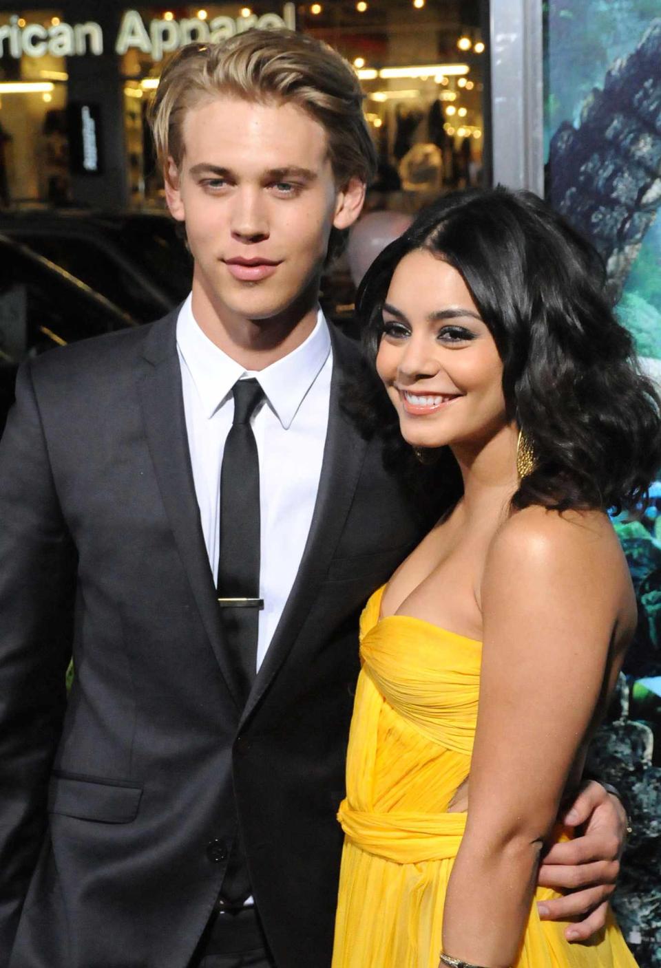 Austin Butler and actress Vanessa Hudgens arrive at the Los Angeles Premiere 'Journey 2: The Mysterious Island' at Grauman's Chinese Theatre on February 2, 2012 in Hollywood, California