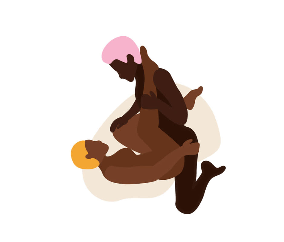 <p>Illustration by Katie Buckleitner</p>How to Do It<p>The vulva-owner lies on their back and the penetrative partner kneels before them. The receiver places one leg against the torso of the giver and the other leg, bent at the knee, alongside the giver's thigh. The giver can use their penis or a strap-on to thrust in and out or in a circular motion, holding the bottom partner's ankle and knee for support. </p>Why It Works<p>This is for couples looking for something outside the norm. It allows for both deep insertion and total clitoral stimulation, so it's a win-win. </p>Pro Tip<p>Add some cushioning under the vulva-owner's butt, like a pillow or folded blanket, to get the angle <em>just</em> right.</p>