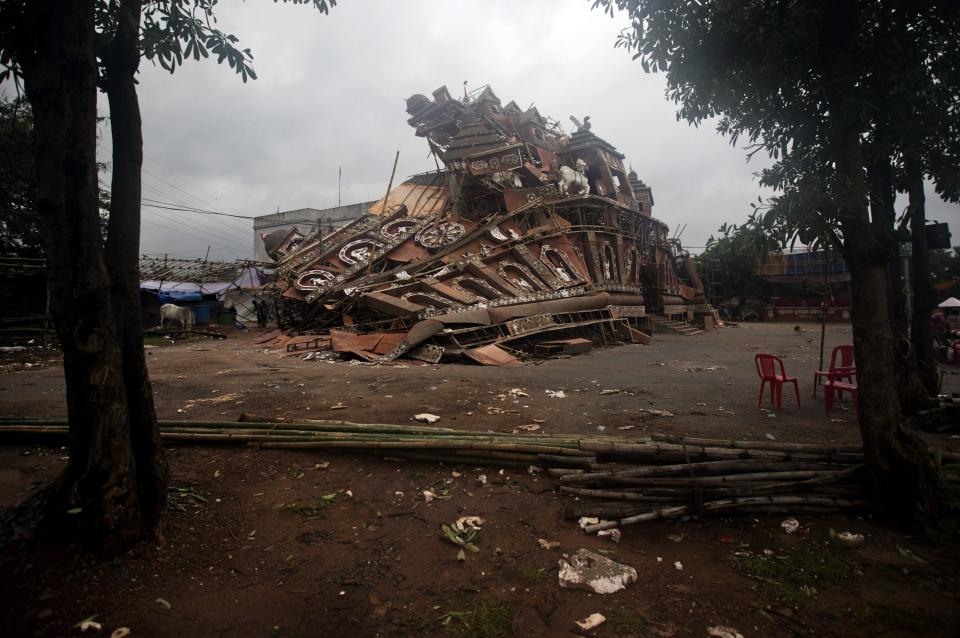 A damaged pandal or a temporary platform is seen after Cyclone Phailin hit in Bhubaneswar