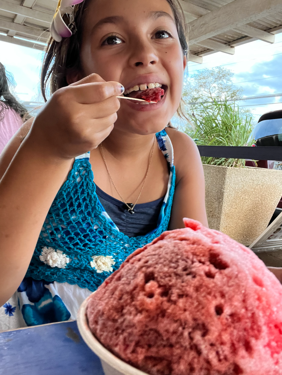 Edie Rose Woomer enjoys Ululani's Hawaiian Shave Ice in Lahaina, Maui.  The Maui favorite is coming to Stockton in July.