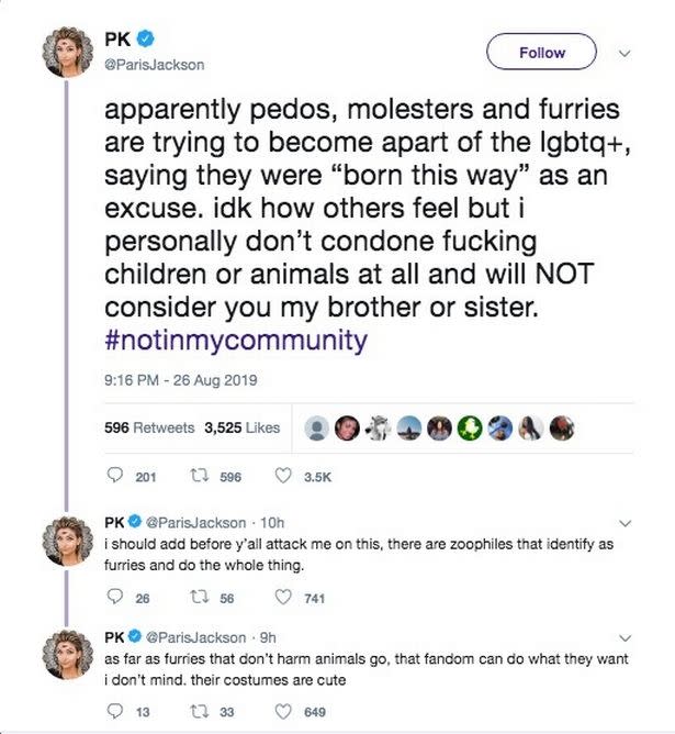 Paris Jackson distanced herself from paedophiles and molesters in a now deleted thread (Twitter/Paris Jackson) 