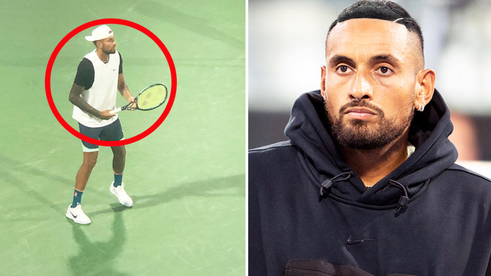 Nick Kyrgios, pictured here playing doubles after withdrawing from the singles at the Atlanta Open.