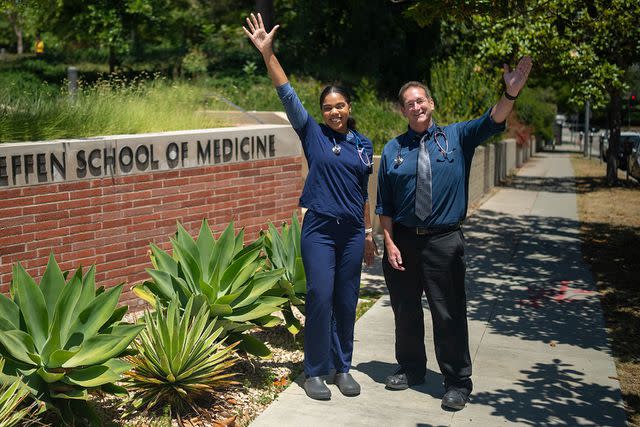 <p>Milo Mitchell/UCLA Heath</p> Medical student Tae Butler with Dr. Ted Moore at UCLA on July 13.