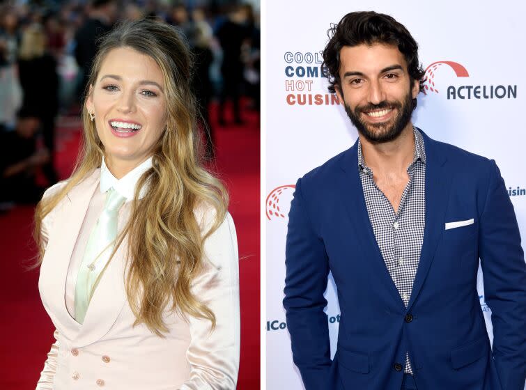 Left: Actress Blake Lively poses Right: Justin Baldoni