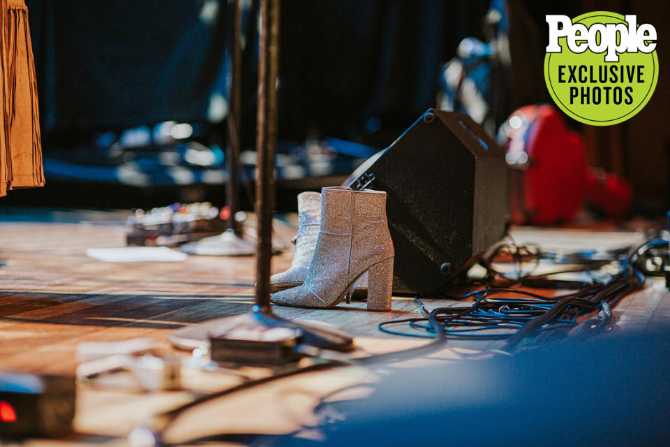 <p>One thing to know about me is that I always wear dresses and boots on-stage. It's sort of my thing. Obviously, I had to pull out all the stops for a show like this one — and these sparkly Steve Madden booties couldn't have been more perfect.</p>