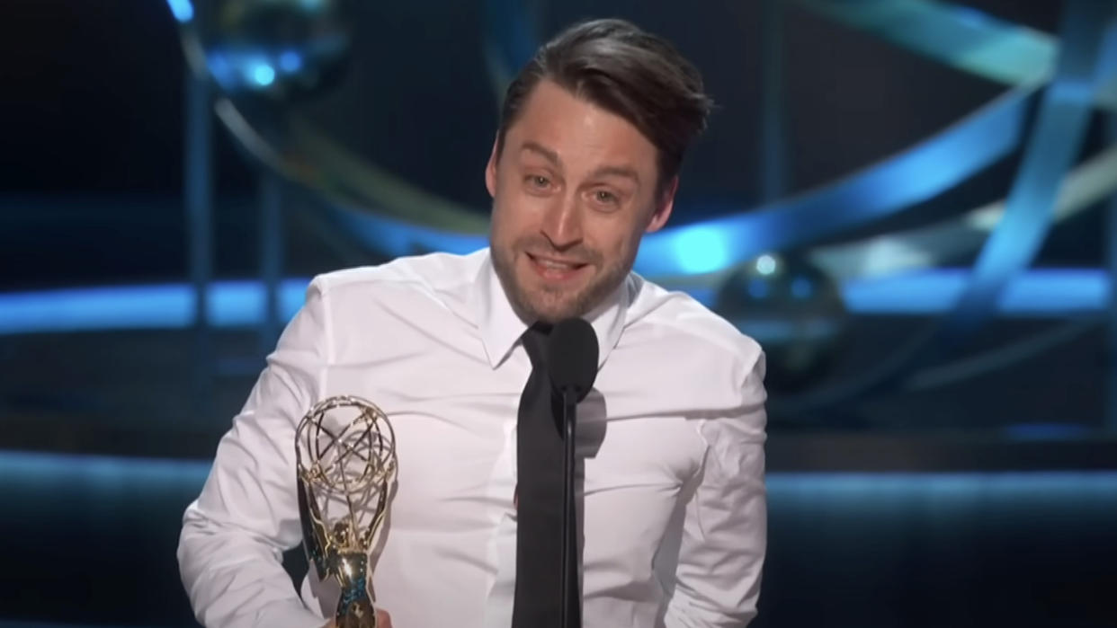  Kieran Culkin accepting Succession award at 2023 Emmys. 