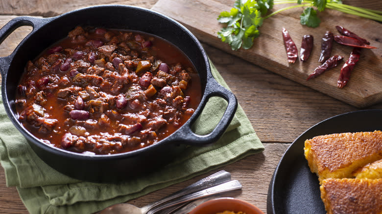 Chili in cast iron pot