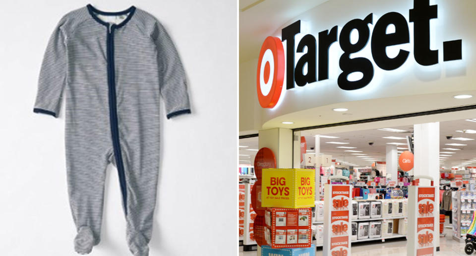 Target has been forced to recall its $10 two-way zip baby coveralls on Tuesday amid fears the zipper might detach. Source: Recall.gov/ AAP (File pic)