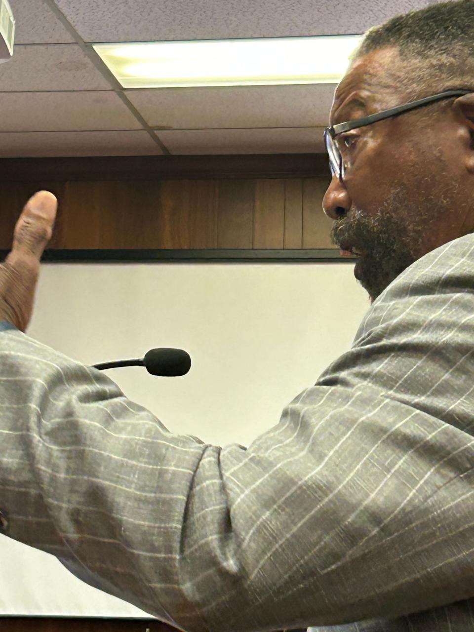 Robert Bobb, owner of the government consulting firm Robert Bobb Group, gestures as he speaks to Hopewell City Council Tuesday, Aug. 1, 2023.