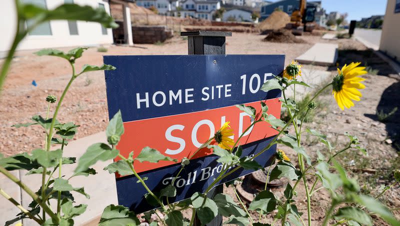 A “Sold” sign is pictured in North Salt Lake on Monday, Aug. 28, 2023.